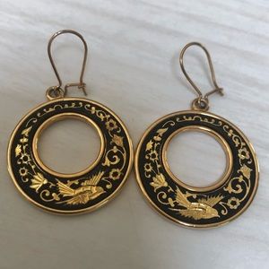 Gold Etched and Black Inlay Earrings